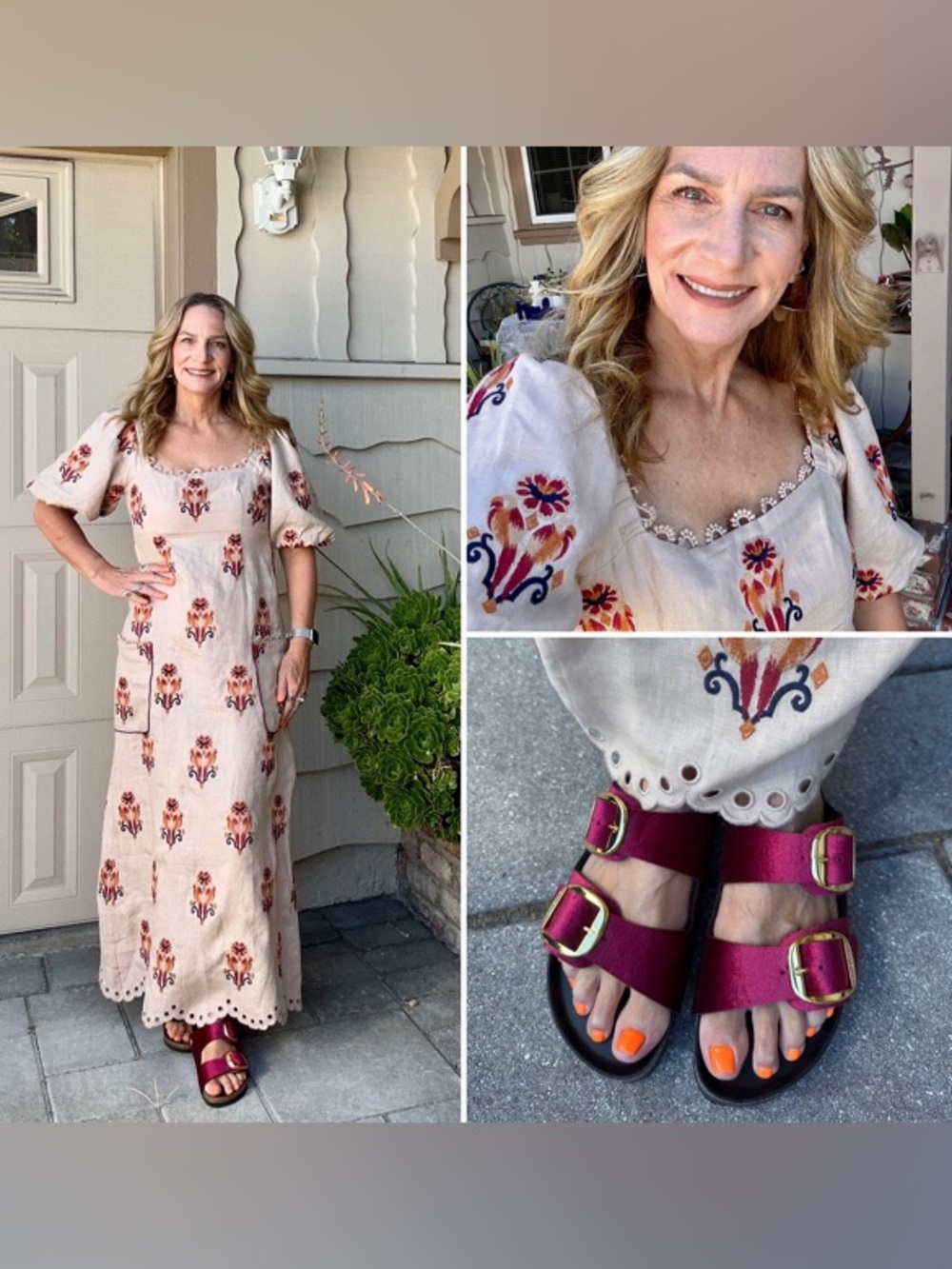 Farm Rio Rose Embroidered Macaw Maxi Dress in Beige Multi | M - Picture 15 of 16